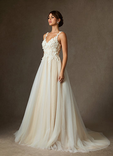 Azazie Shayna Vestidos de Novia Vestido de Blanco Diamante Champán de Encaje de Corte Princesa image1