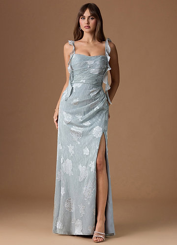 chinese dress ladies A-Line Gray Tulle Long Prom Dress Off The Shoulder Evening Dress US6 / As Picture main image 0