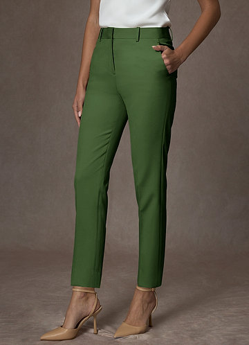 front Whitney Olive Structured Stretch Full Length Dress Pants