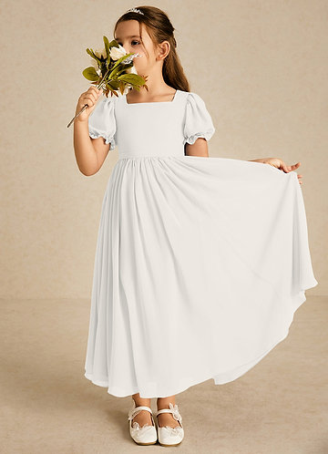 Azazie Joss Flower Girl Dresses Ivory A-Line with Sleeves Chiffon Dress image1