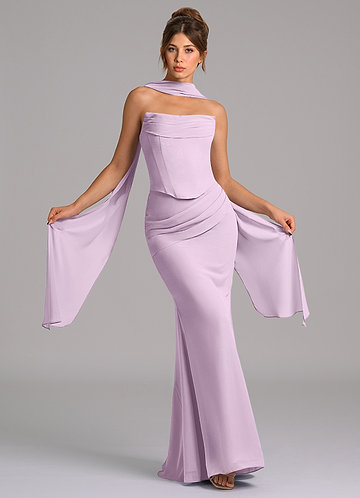 Azazie Sorrel Vestidos Dama de Honor Vestido de Lila Esmerilada de Gasa de Corte Sirena con Corsé image1