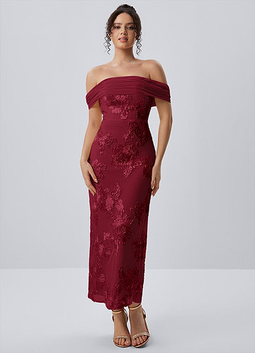 Berenice Bourgondië Stretch maxi-jurk met 3D-bloemen en kant image1