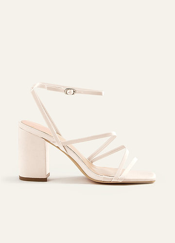 front Matchande färg matt satin ankelrem Block häl sandaler