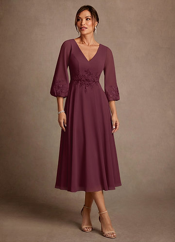 Azazie Ana Mother of the Bride Dresses Vestido Cabernet de Chiffon de Linha A com Renda image1