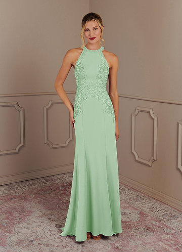 Azazie Tyra Mother of the Brides Dresses Dusty Sage Mermaid Halter Lace Stretch Crepe Dress image1