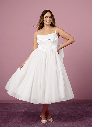 Barbie ♥ Azazie Wedding Dresses A-Line Pleated Tulle Tea-Length Dress image1