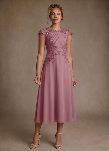 Azazie Crista Mother of the Brides Dresses Vintage Mauve A-Line Lace Chiffon Dress image1