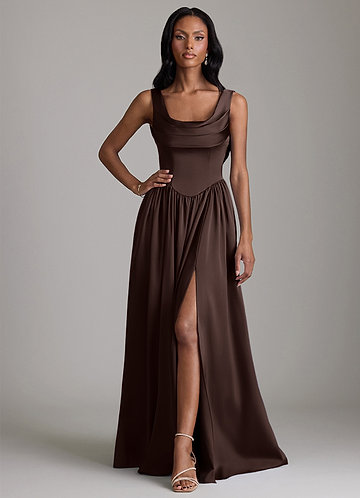Novi Bridesmaid Dresses Ganache A-Line with Pockets Stretch Satin Dress image1