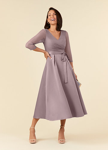 Azazie Maritza Mother of the Brides Dresses Dusk A-Line Pleated Matte Satin Dress image1