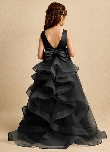 Azazie Lior Robes de Fillette d'Honneur Robe Princesse en Tulle Plissée Noir image1