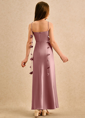 Azazie Kandi Girls Formal Flower Girl Dresses Vestido Rosa Empoeirada de Cetim elástico de Linha A com Decote em coração image1