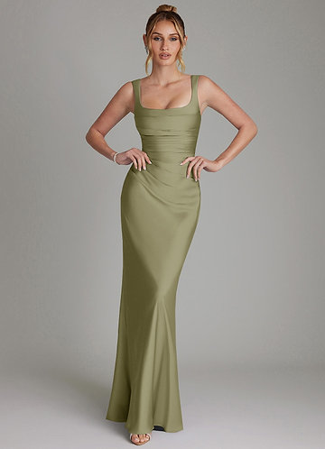 Azazie Agustina Bruidsmeisjes Jurken Jurk van Stretch Satijn met Zeemeermin Korset Pistache image1