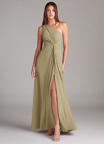 Azazie Brooke Bridesmaid Dresses Vestido Musgo Verde de Chiffon de Linha A com Um ombro image1