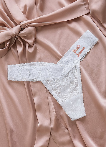 front Personalized Embroidered Name Lace Thong Wedding Panty