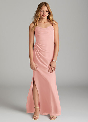 Azazie Mai Junior Rosette Sheath Pleated Chiffon Dress image1