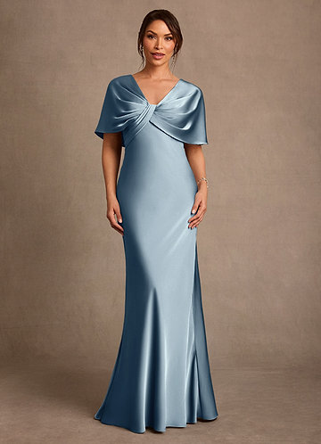 Azazie Dosia Klänningar till brudens mor Klä Tubklänning i Stretch Satin Plisserad Dammblå image1