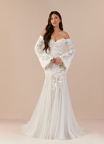 Azazie Arlette Wedding Dresses Diamond White Nude Mermaid Sweetheart Sequins Tulle Dress image1