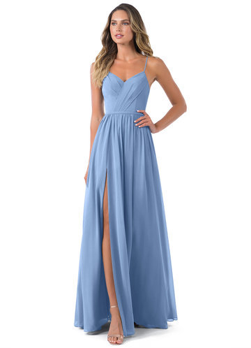 steel blue bridesmaid dresses with sleeves