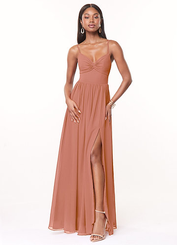 Azazie Zeya Bridesmaid Dresses MAI TAI A-Line V-Neck Pleated Chiffon Dress image1 0