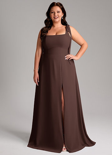 Azazie Debra Bridesmaid Dresses Ganache A-Line with Pockets Chiffon Convertible Dress image1