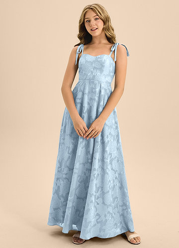 Azazie Rosey Junior Vestido de Azul Cielo de Devorado Floral de Corte En A con Escote de Corazón image1