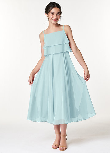 Azazie Ensley Junior Abito A-Line in Chiffon Plissettato Sea Glass image1