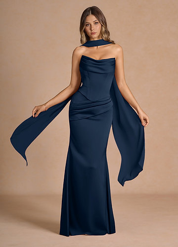 white fox champagne dress Promises Maxi Black Color:Light_Blue wears an XS Nataly collection:new Modern Rustic Live Edge