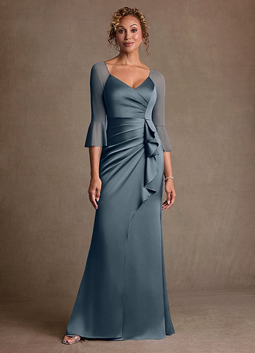 Azazie Nampa Morsiamen äidin mekot Vaippa Pliseerattu Mesh Lattian pituus Pukeutua image1