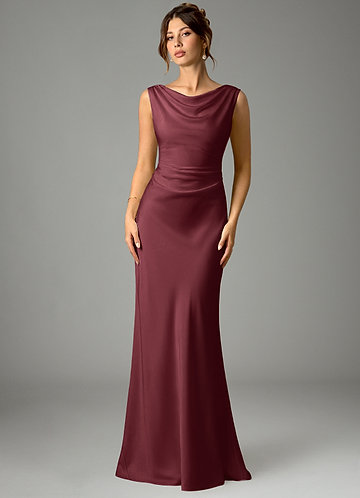 Kieryn Bridesmaid Dresses Merlot Mermaid Pleated Stretch Satin Dress image1