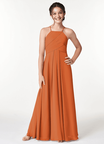 Azazie Ginger Junior Vestido Canela de Chiffon de Linha A com Plissado image1