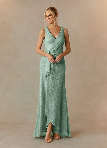 Azazie Tuscon Mother of the Brides Dresses Aquamarine A-Line Ruched Metallic Mesh Dress image1