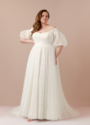 Azazie Vendela Vestidos de Novia Vestido de Crema de Tul de Corte Princesa con Lentejuela image1