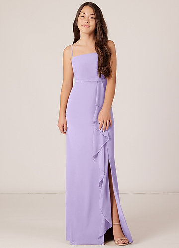 Azazie Kaylee Junior Abito A-Line in Chiffon Con Cintura Lilla image1