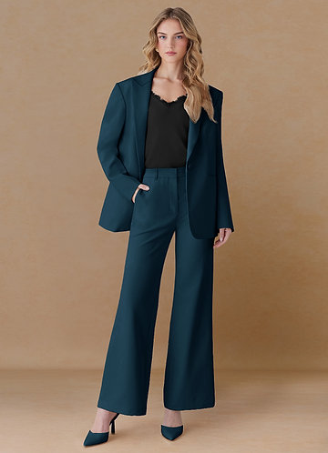 front Amelia 다크 네이비 정교한 직조 기술로 제작된 오버사이즈 투피스 정장