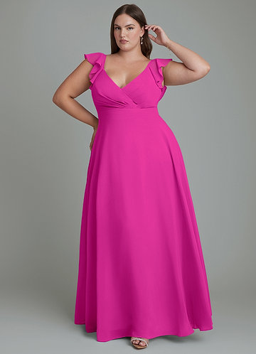 fuchsia bridesmaid dresses plus size Zipper Neckline Size:S(34–36) Mori Lee Plus Size length_Long