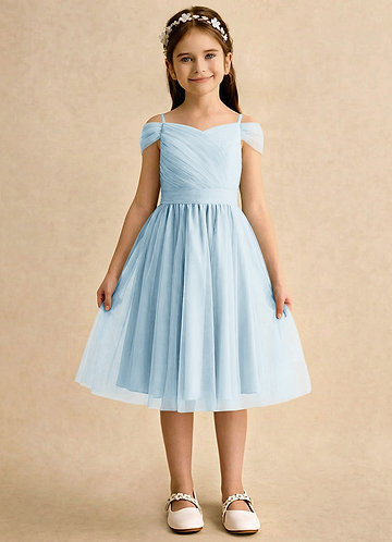Azazie Lila Girls Formal Flower Girl Dresses Sky Blue A-Line Off the Shoulder Tulle Dress image1