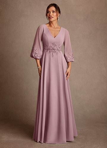 Azazie Yorba Mother of the Brides Dresses Dusty Rose A-Line Lace Chiffon Dress image1