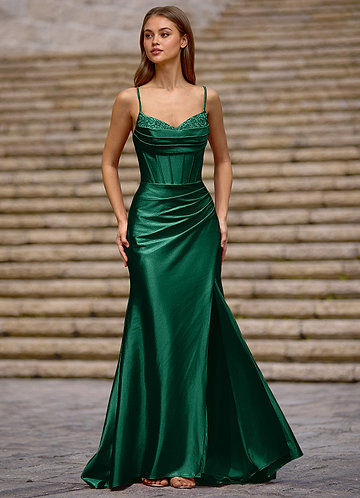 Glow Dark Green Silk-like Satin Prom Dress image1
