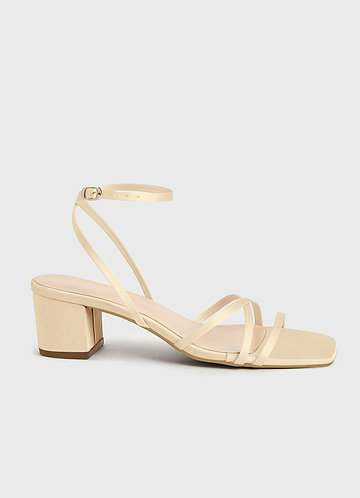 front Matching Color Matte Satin Cross Strips Block Heel Sandals
