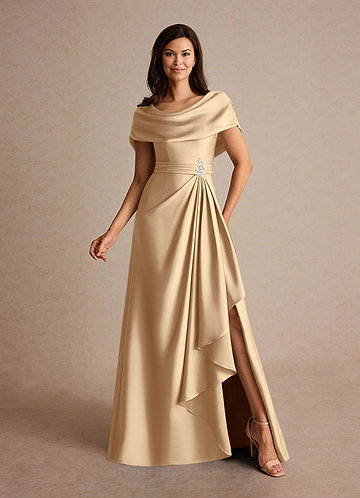 Azazie Branford Mother of the Brides Dresses Champagne A-Line Pleated Stretch Satin Dress image1