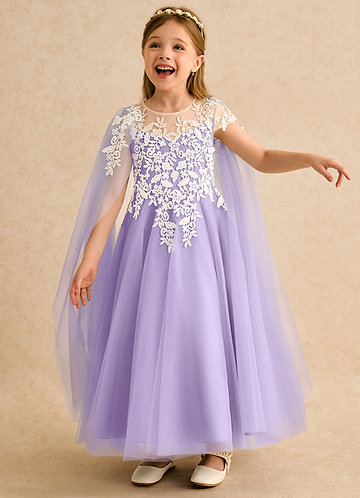 Azazie Dandelion Robes de Fillette d'Honneur Robe Princesse en Dentelle Lilas image1