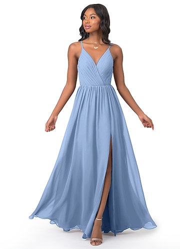 steel blue dress with sleeves