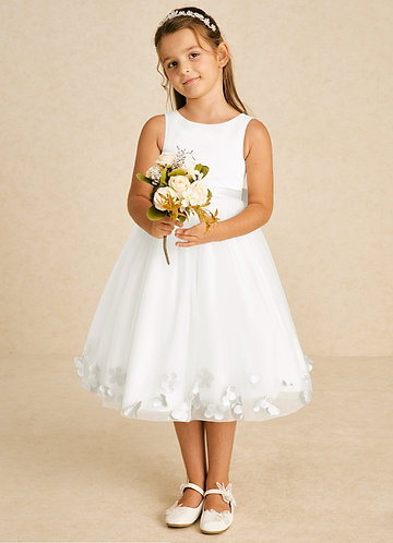 Azazie Dot Flower Girl Dresses Ivory A-Line Bow Tulle Dress image1