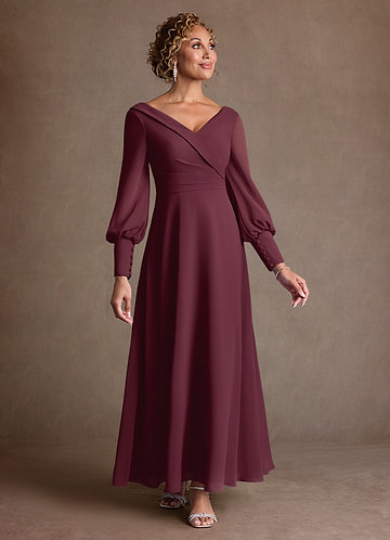 ankle length formal dresses with sleeves Elegant Ankle Length Pleats Velvet Wedding Guest Dress main image 1