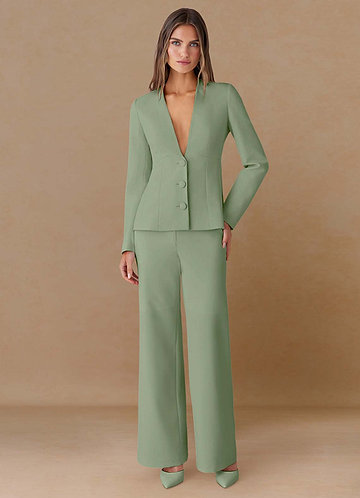 front Elara Dusty Sage Extreme-Plunge Refined Weave 2-Piece Suit