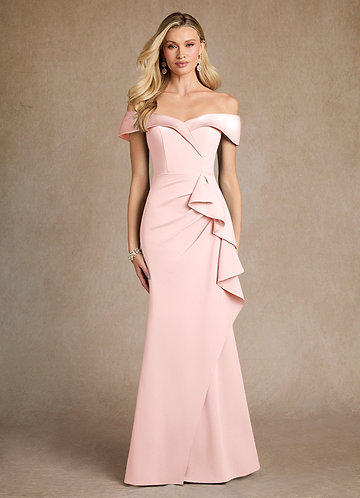Blushing Pink Off The Shoulder Mother Of The Bride Dresses | Azazie Blushing Pink Off The Shoulder Mother Of The Bride Dresses | Azazie