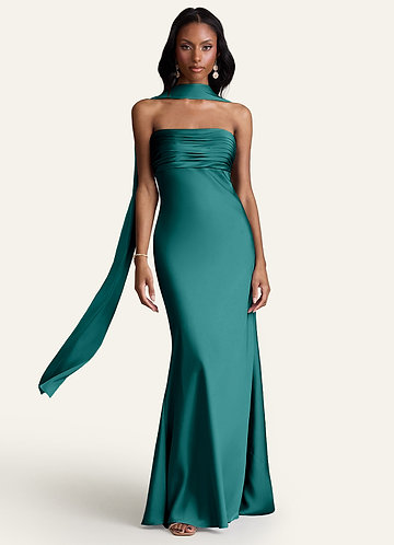 Barbie™ ❤ AZAZIE 1006 Ready to Ship Peacock Stretch Satin
