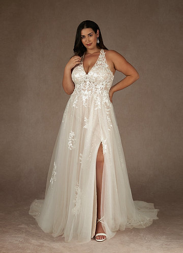 Plus Size Boho Wedding Dress With Long Wide Sleeves, V Neckline