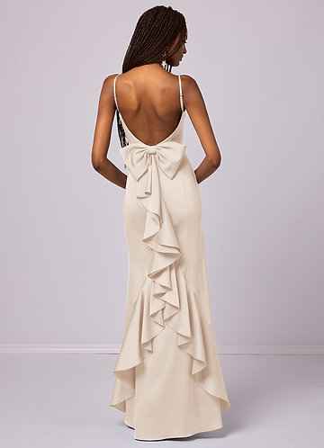 Barbie ♥ Azazie Bridesmaid Dresses White Alabaster Mermaid Bow Stretch Satin Dress image1