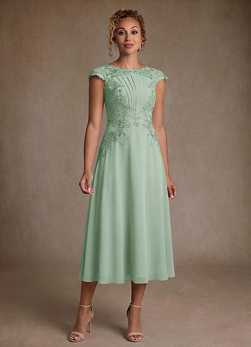 Azazie Crista Mother of the Brides Dresses Agave A-Line Lace Chiffon Dress image1